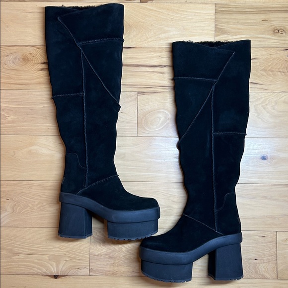 NWOT UGG Black Suede New Heights Platform Xtra Over the Knee Boots | Size 8.5 - Picture 2 of 11